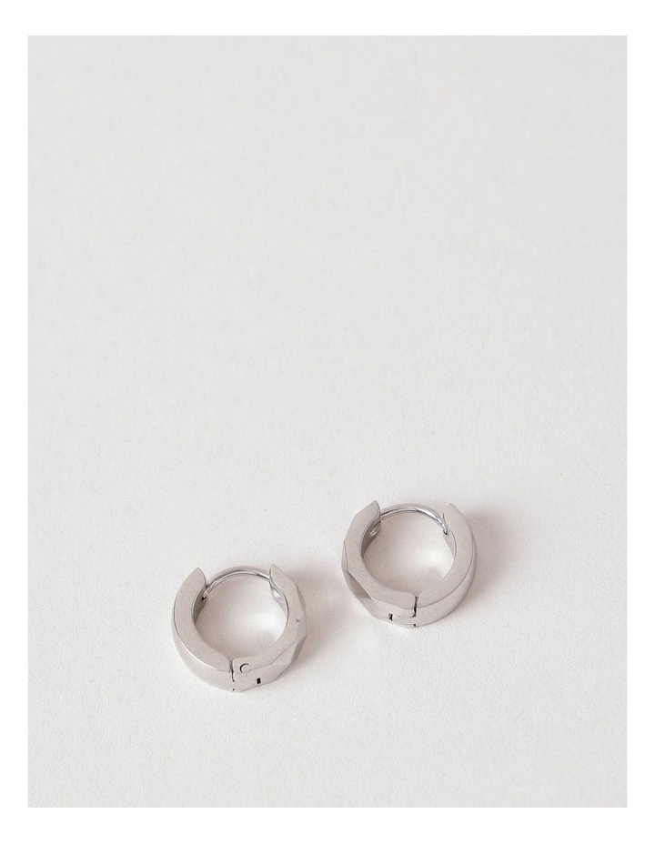 Bevelled Edge Huggies in Rhodium image 1
