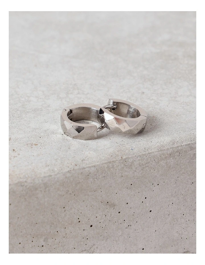 Bevelled Edge Huggies in Rhodium image 2