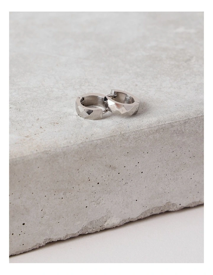 Bevelled Edge Huggies in Rhodium image 2