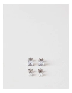 Cubic Zirconia 2PK Stud Earrings in Silver