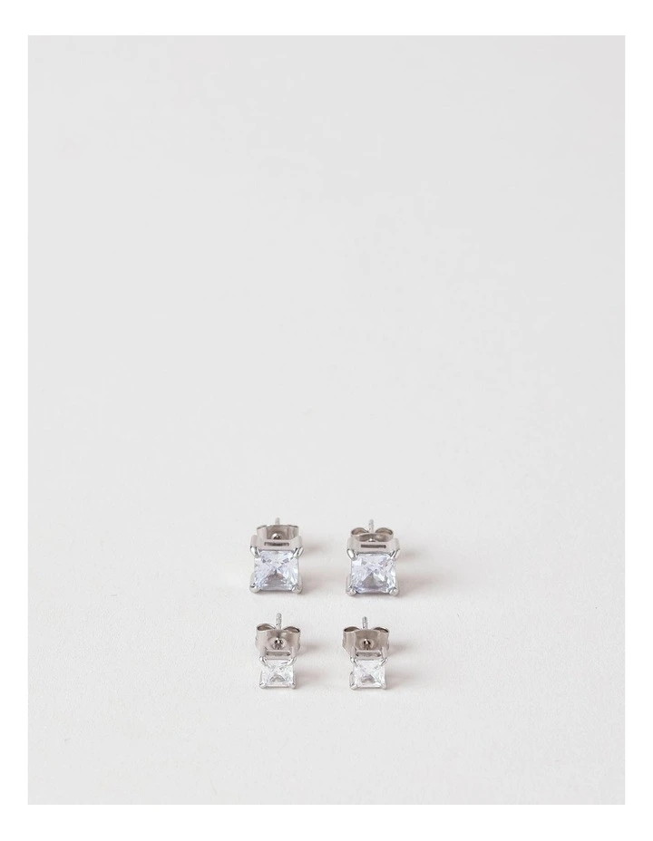 Cubic Zirconia 2PK Stud Earrings in Silver image 1