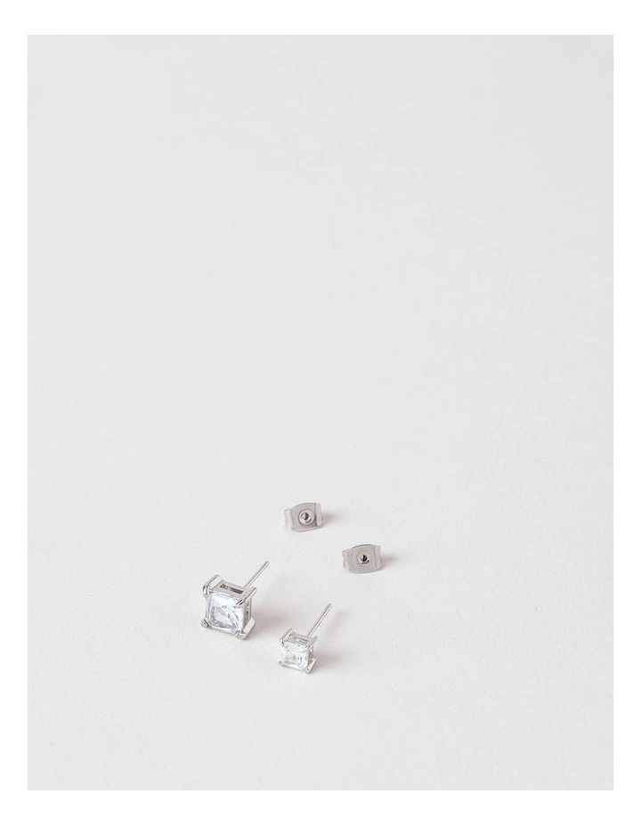 Cubic Zirconia 2PK Stud Earrings in Silver image 2