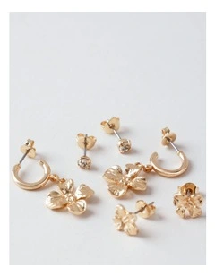 Flower 3 Pack Earring in Gold