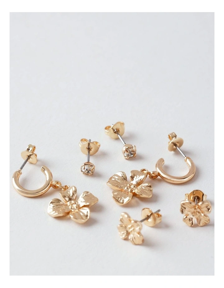 Flower 3 Pack Earring in Gold image 1
