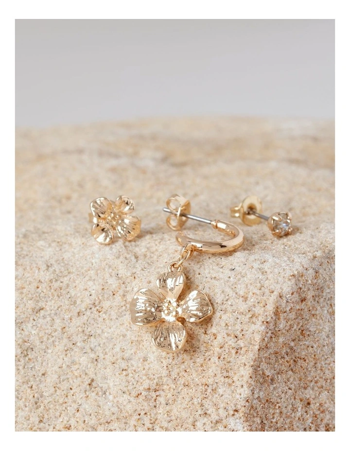 Flower 3 Pack Earring in Gold image 2