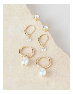 Diamante and Pearl 3PK Earring in Gold