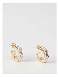 Hexagonal Diamante Huggies in Gold/Silver