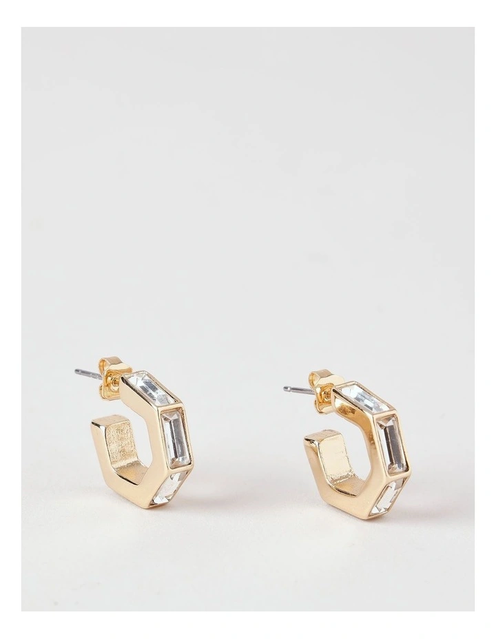 Hexagonal Diamante Huggies in Gold/Silver image 1