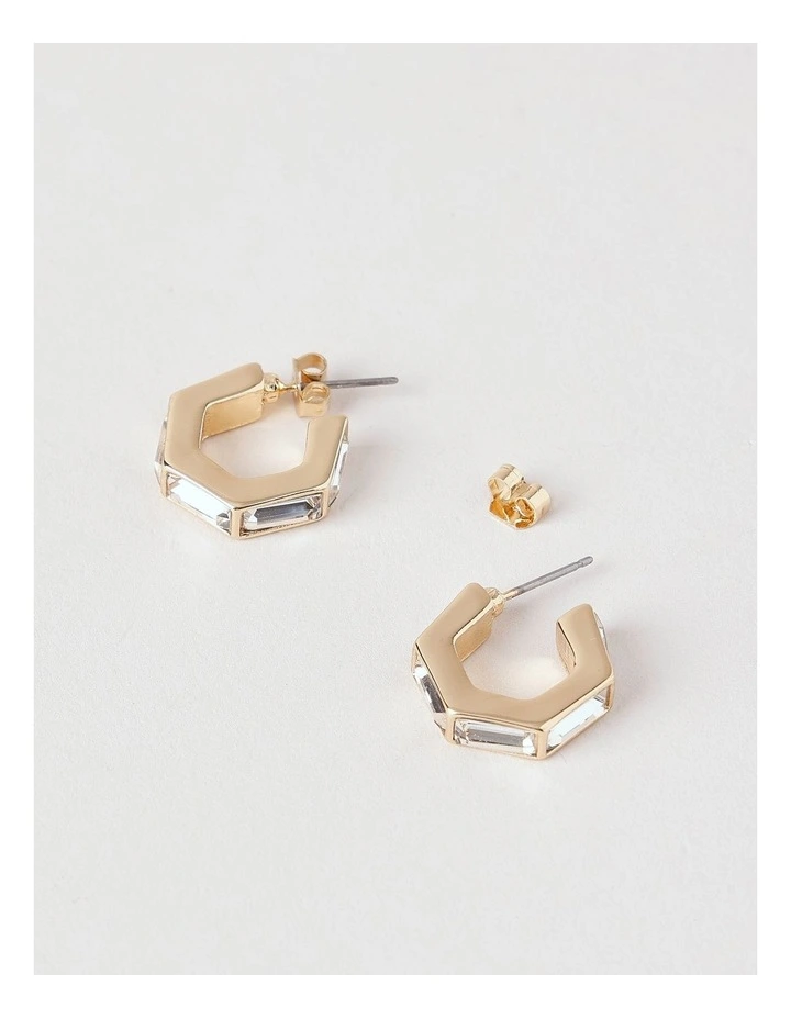 Hexagonal Diamante Huggies in Gold/Silver image 2