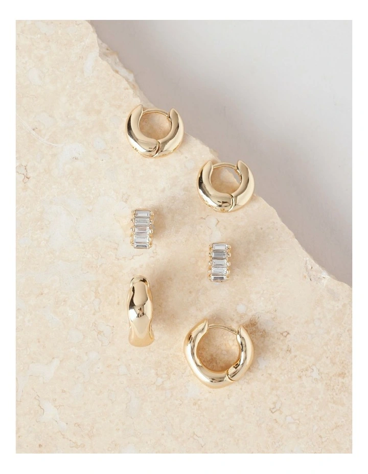 Crystal 3PK Huggies in Gold image 1