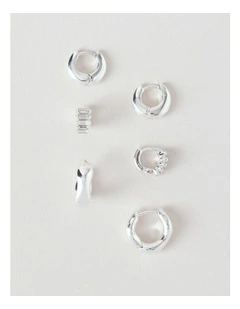 Crystal 3PK Huggies in Silver