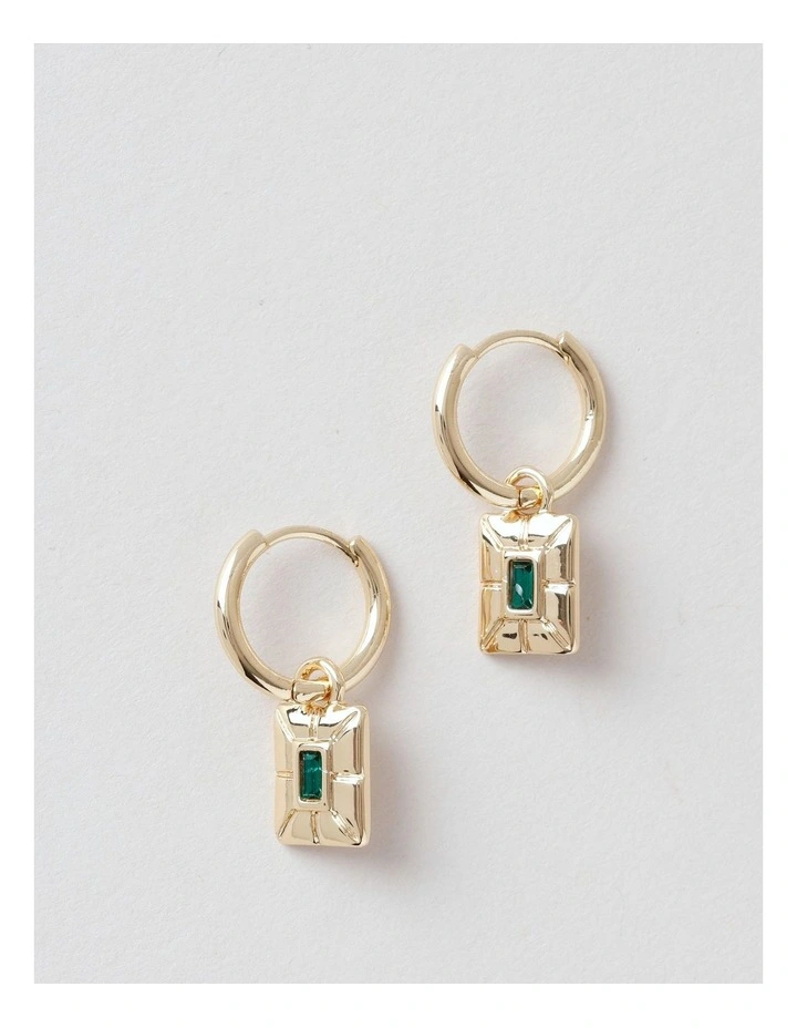 Square Gem Emerald Earrings in Gold image 1