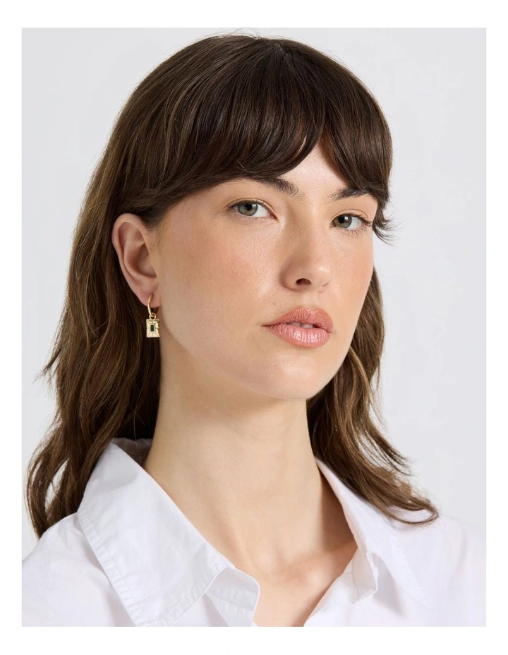 Square Gem Emerald Earrings in Gold image 2