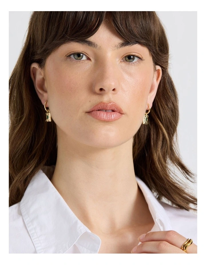Square Gem Emerald Earrings in Gold image 4