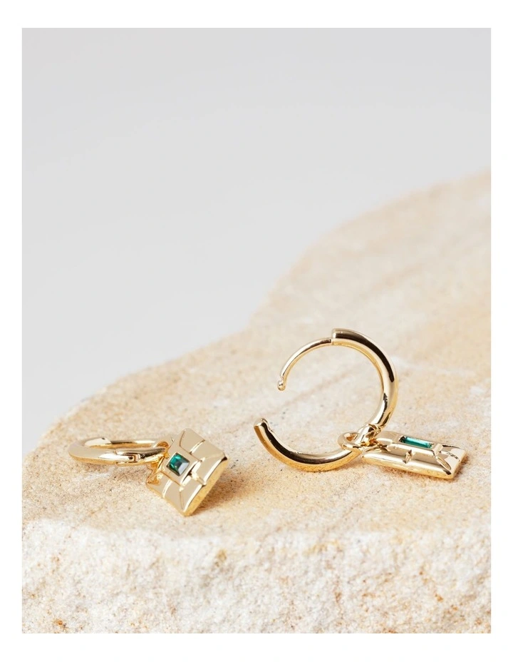 Square Gem Emerald Earrings in Gold image 5