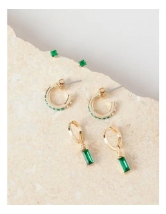 Assorted 3PK Earrings in Gold/Emerald