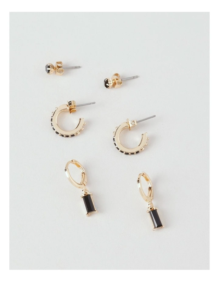 Assorted 3PK Earrings in Jet/Gold image 1