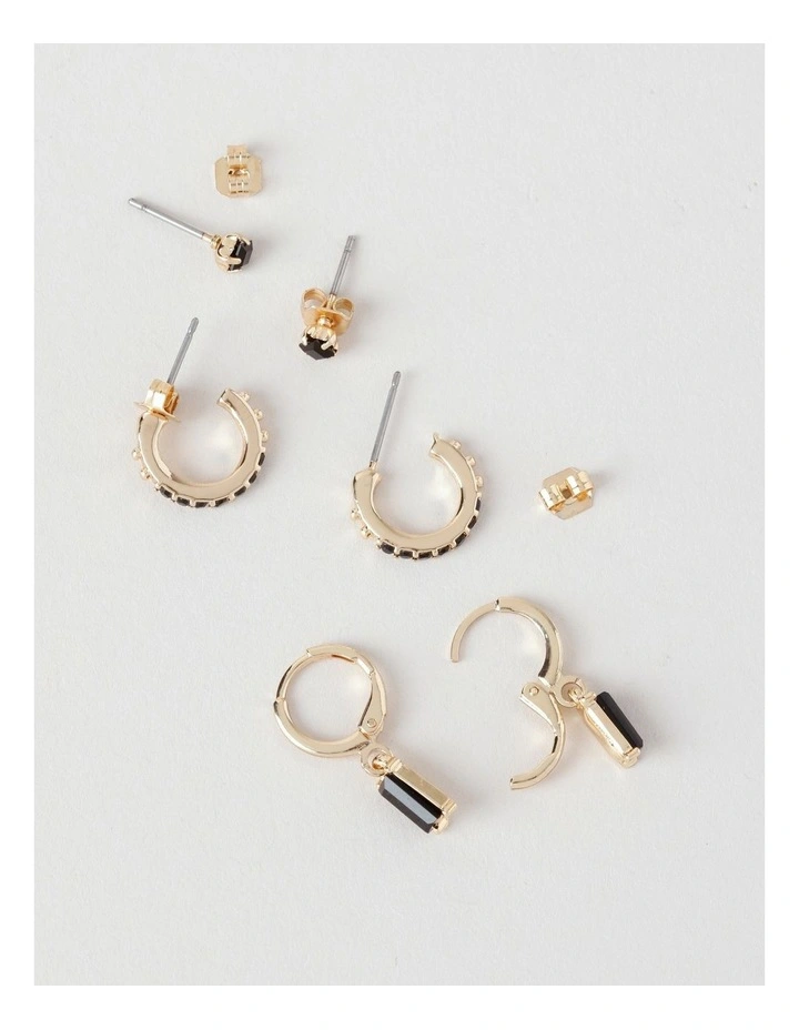 Assorted 3PK Earrings in Jet/Gold image 2