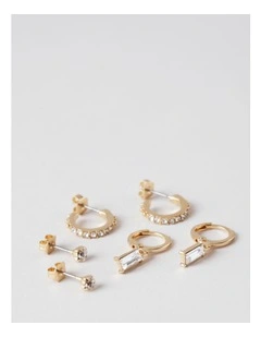 Diamante Assorted 3 Pack Earring in Gold
