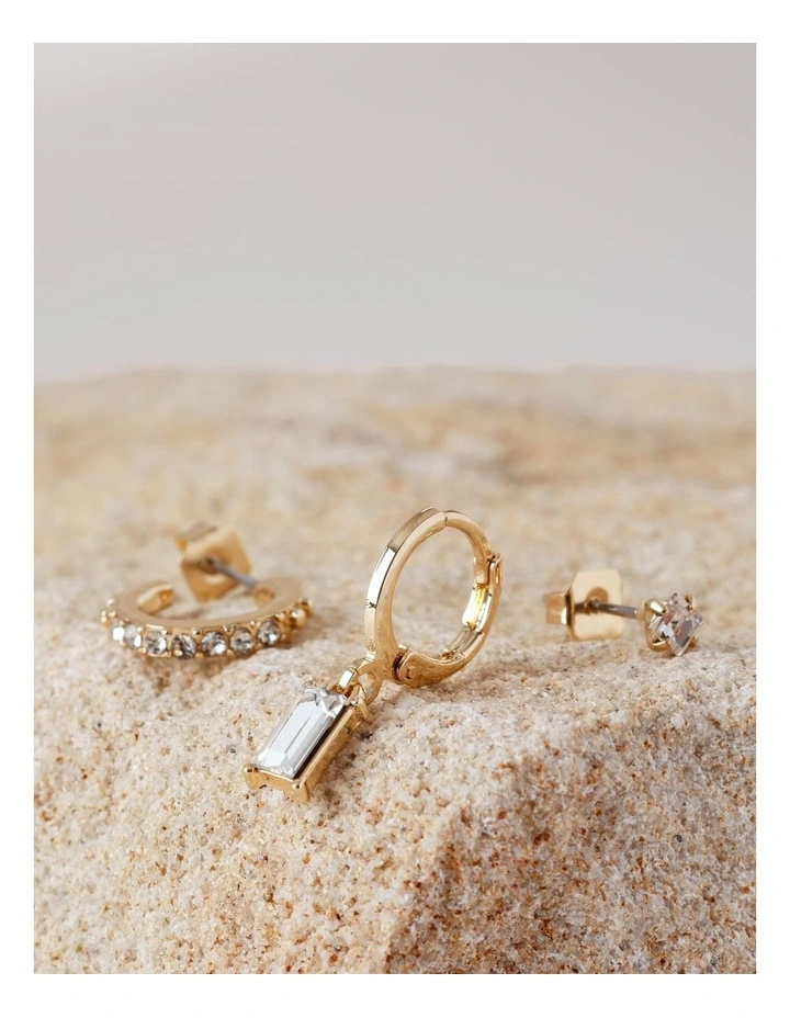 Diamante Assorted 3 Pack Earring in Gold image 2