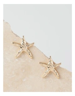 Diamante Starfish Earrings in Gold