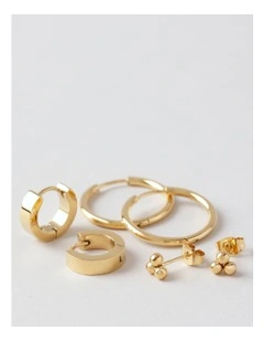 Stud and Hoop 3 Pack Earring in Gold