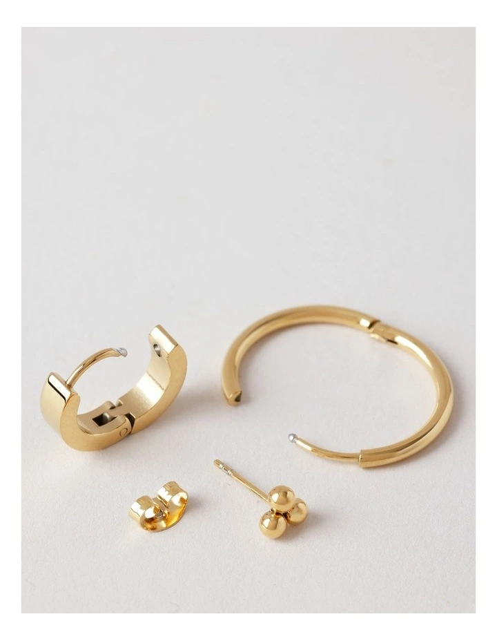 Stud and Hoop 3 Pack Earring in Gold image 2