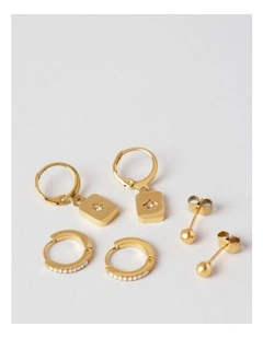 CZ Stud & Hoop 3 Pack Earring in Gold