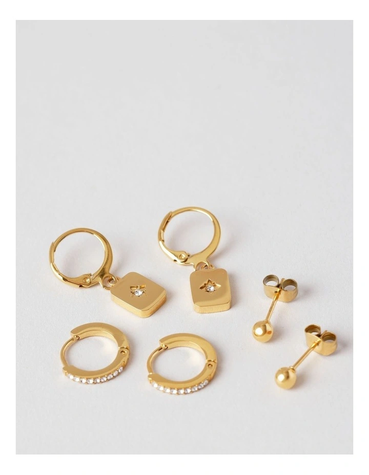 CZ Stud & Hoop 3 Pack Earring in Gold image 1