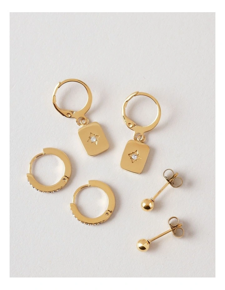 CZ Stud & Hoop 3 Pack Earring in Gold image 2