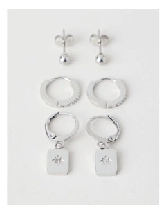CZ Stud & Hoop Three Pack Earrings in Silver