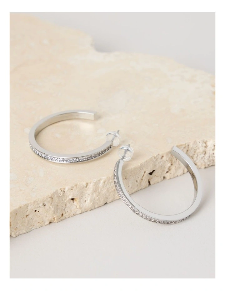 Diamante Open Hoop in Silver image 2