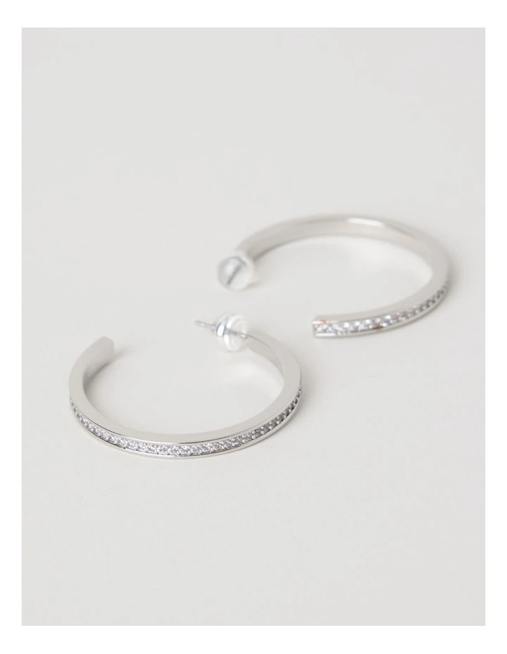 Diamante Open Hoop in Silver image 3