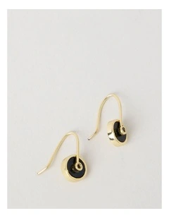 Enamel Disc Hook Earrings in Gold and Black