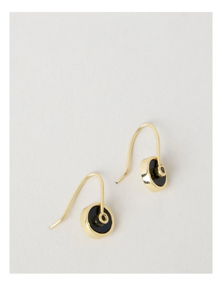 Enamel Disc Hook Earrings in Gold and Black image 1