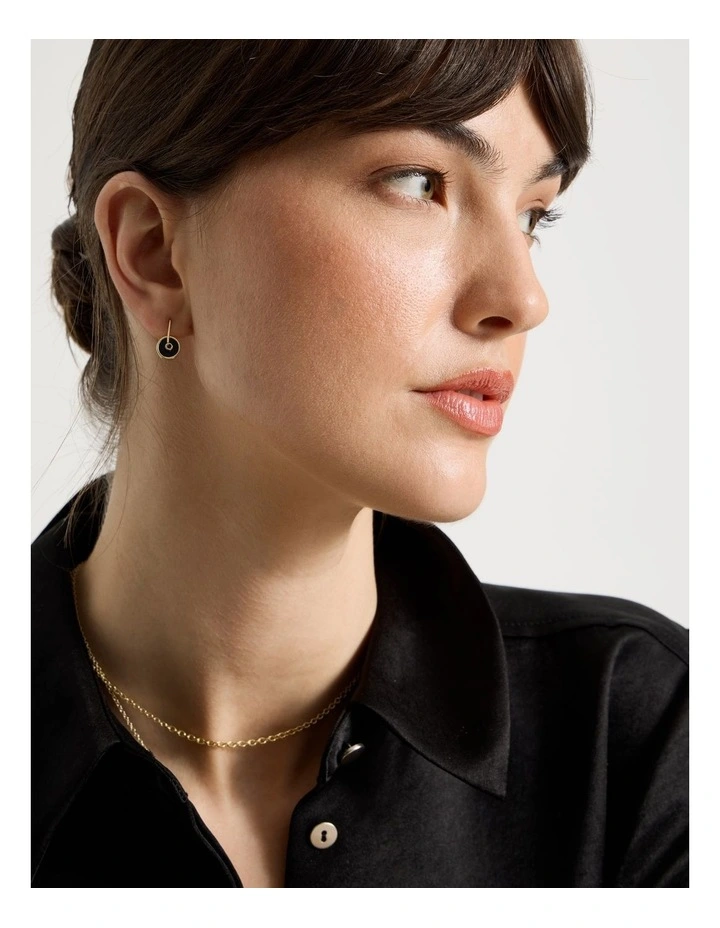 Enamel Disc Hook Earrings in Gold and Black image 2