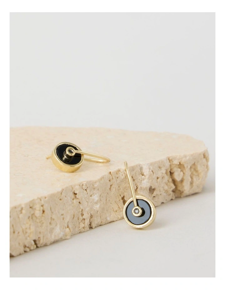 Enamel Disc Hook Earrings in Gold and Black image 3