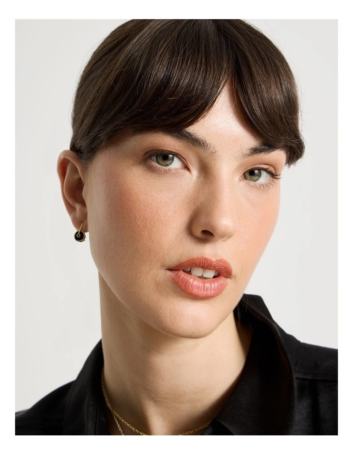 Enamel Disc Hook Earrings in Gold and Black image 4