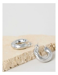 Chunky Twist Hoops in Silver