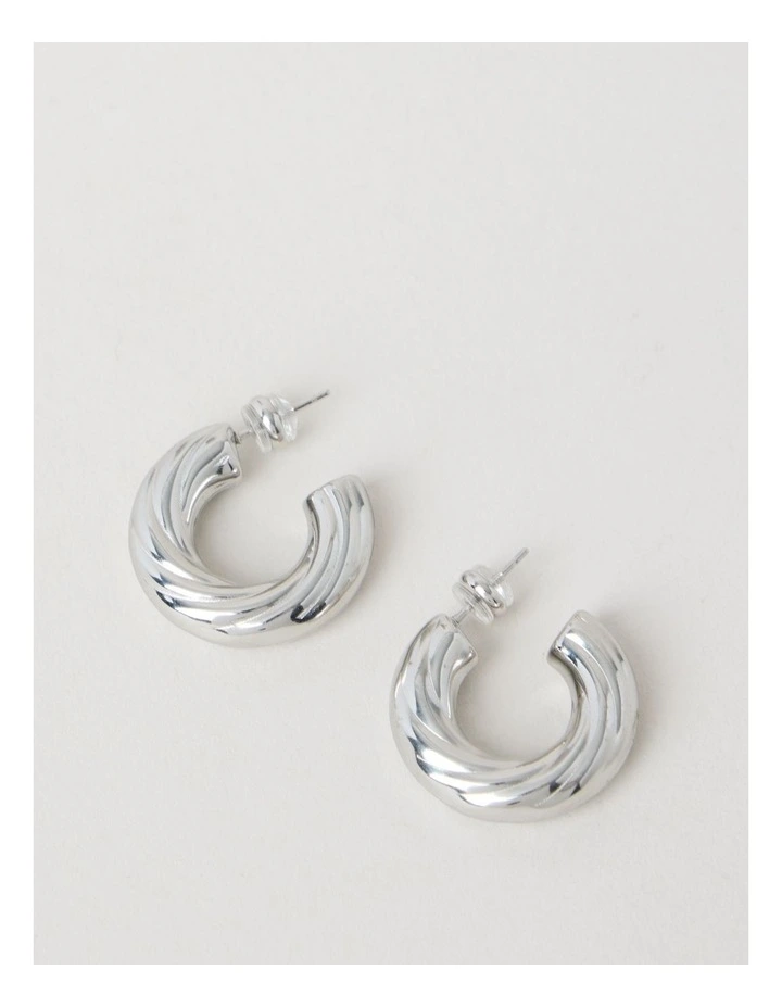 Chunky Twist Hoops in Silver image 3