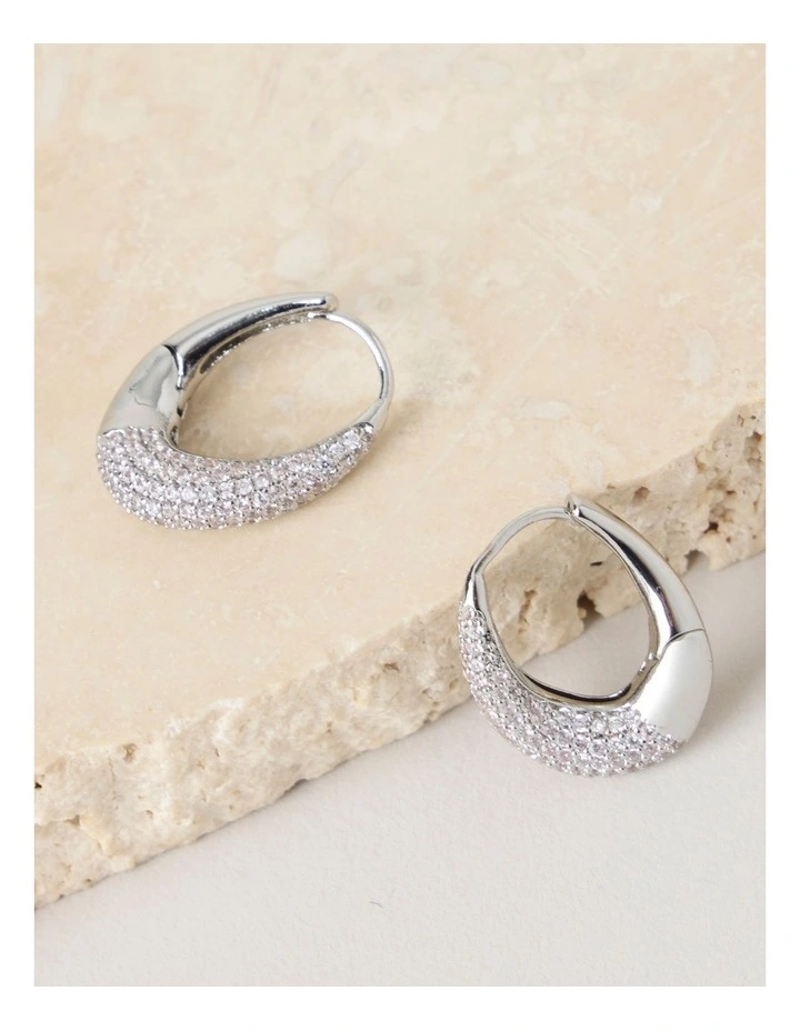 Twisted Diamante Hoops in Silver image 2
