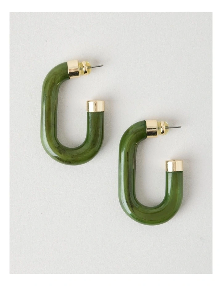 Forest Resin Hoop Earrings in Green image 1