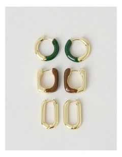 Gold and Enamel Earrings in Multi 3 Pack
