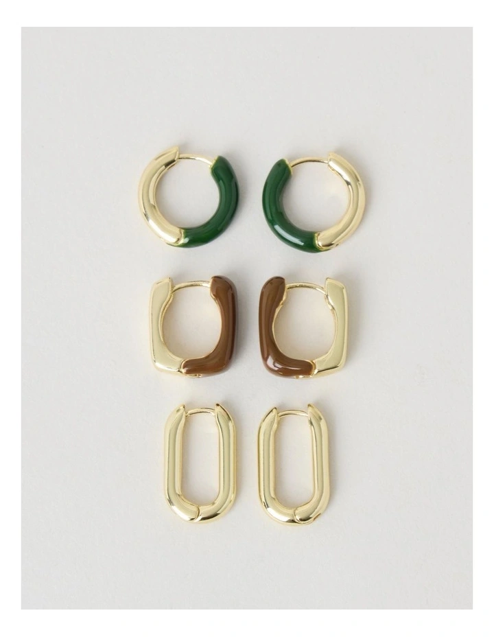 Gold and Enamel Earrings in Multi 3 Pack image 1