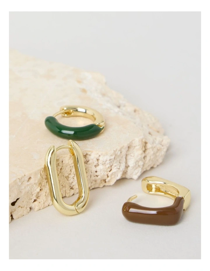 Gold and Enamel Earrings in Multi 3 Pack image 3
