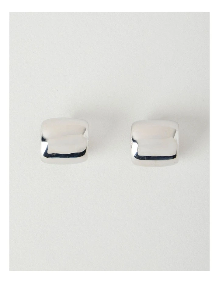 Curved Stud Earrings in Silver image 1
