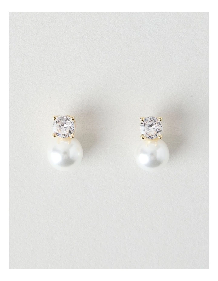 Pearl and Diamante Stud Earrings image 1
