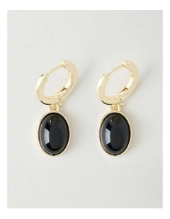 Gold-Tone Drop Earrings with Black Stone