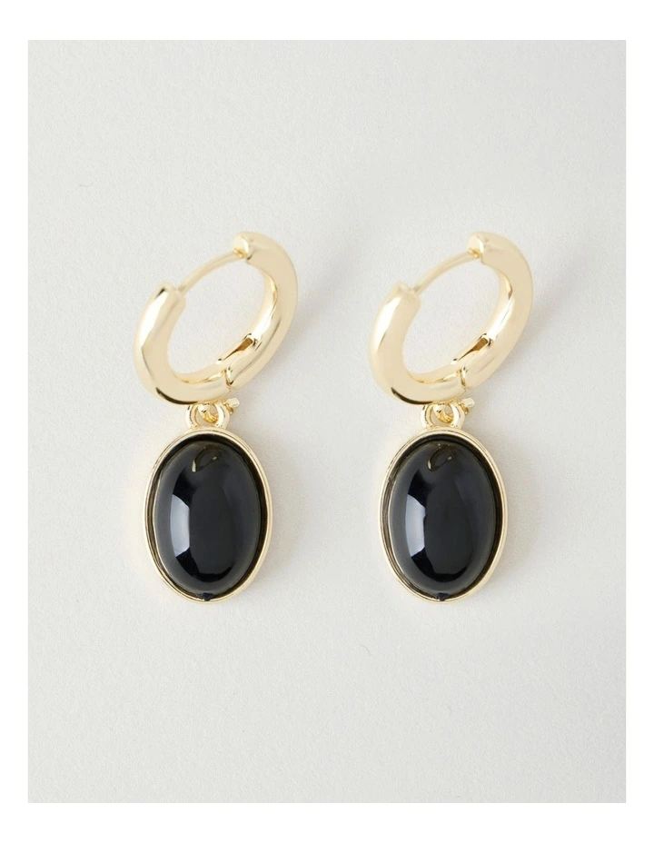 Gold-Tone Drop Earrings with Black Stone image 1