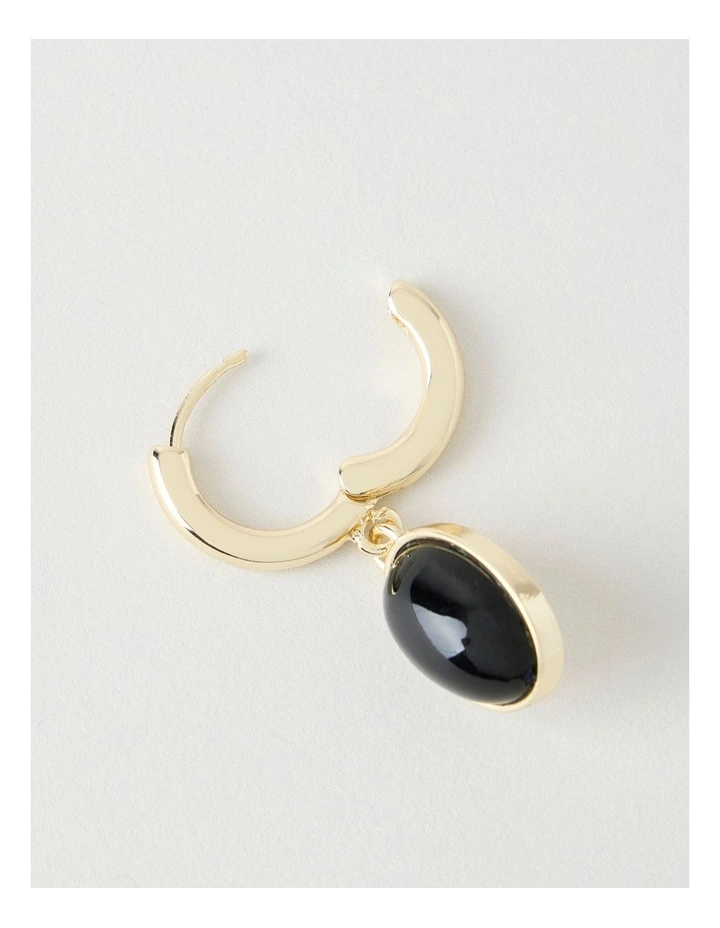 Gold-Tone Drop Earrings with Black Stone image 3